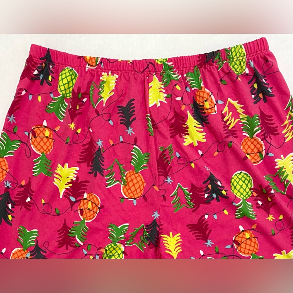 HUE Womens M Pink Green Pineapple Pine Joy Jersey Knit Pajama Set Loungwear - Picture 8 of 16